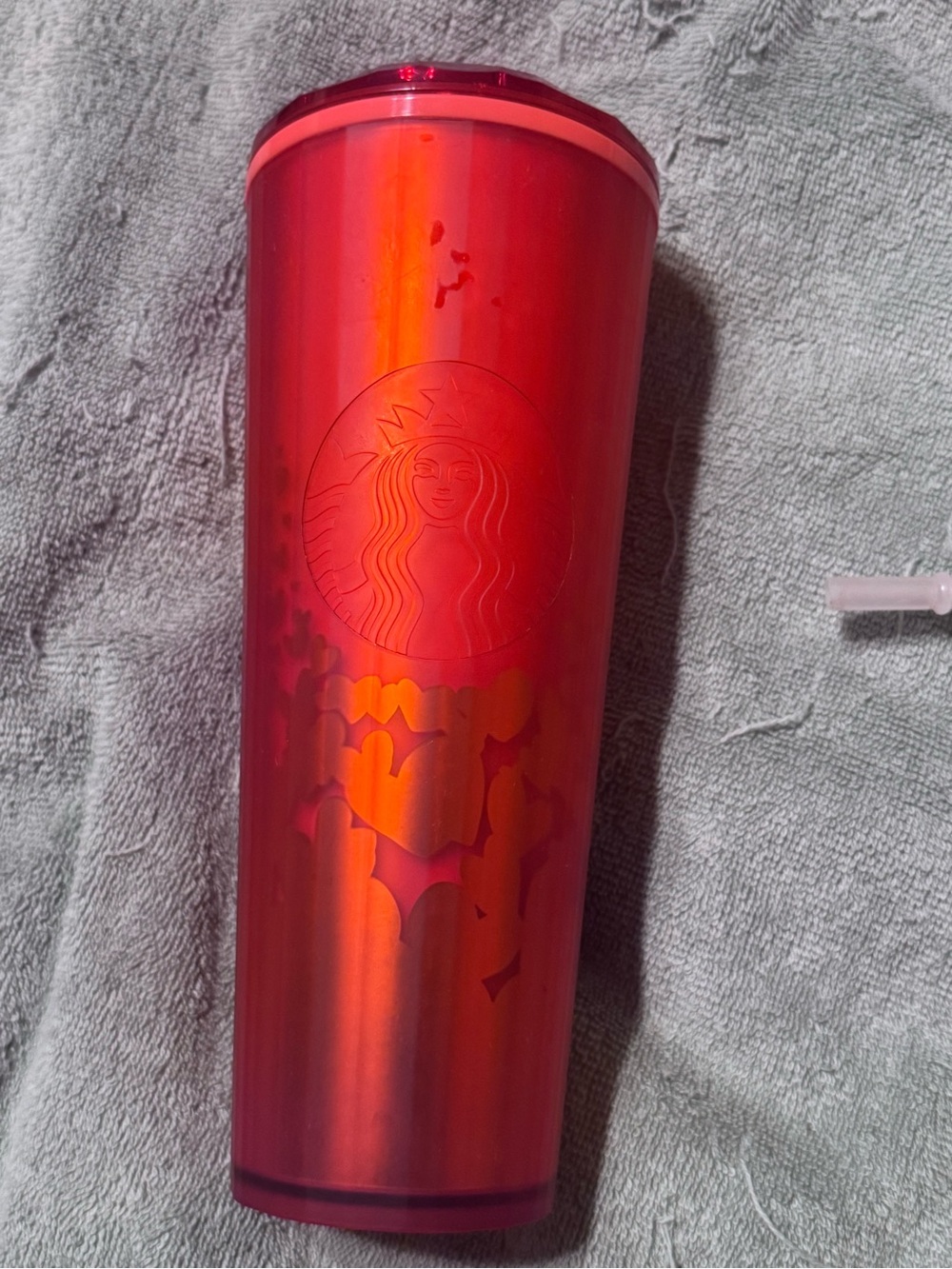 Starbucks Red Metallic Ombre Tumbler with Heart Cutouts